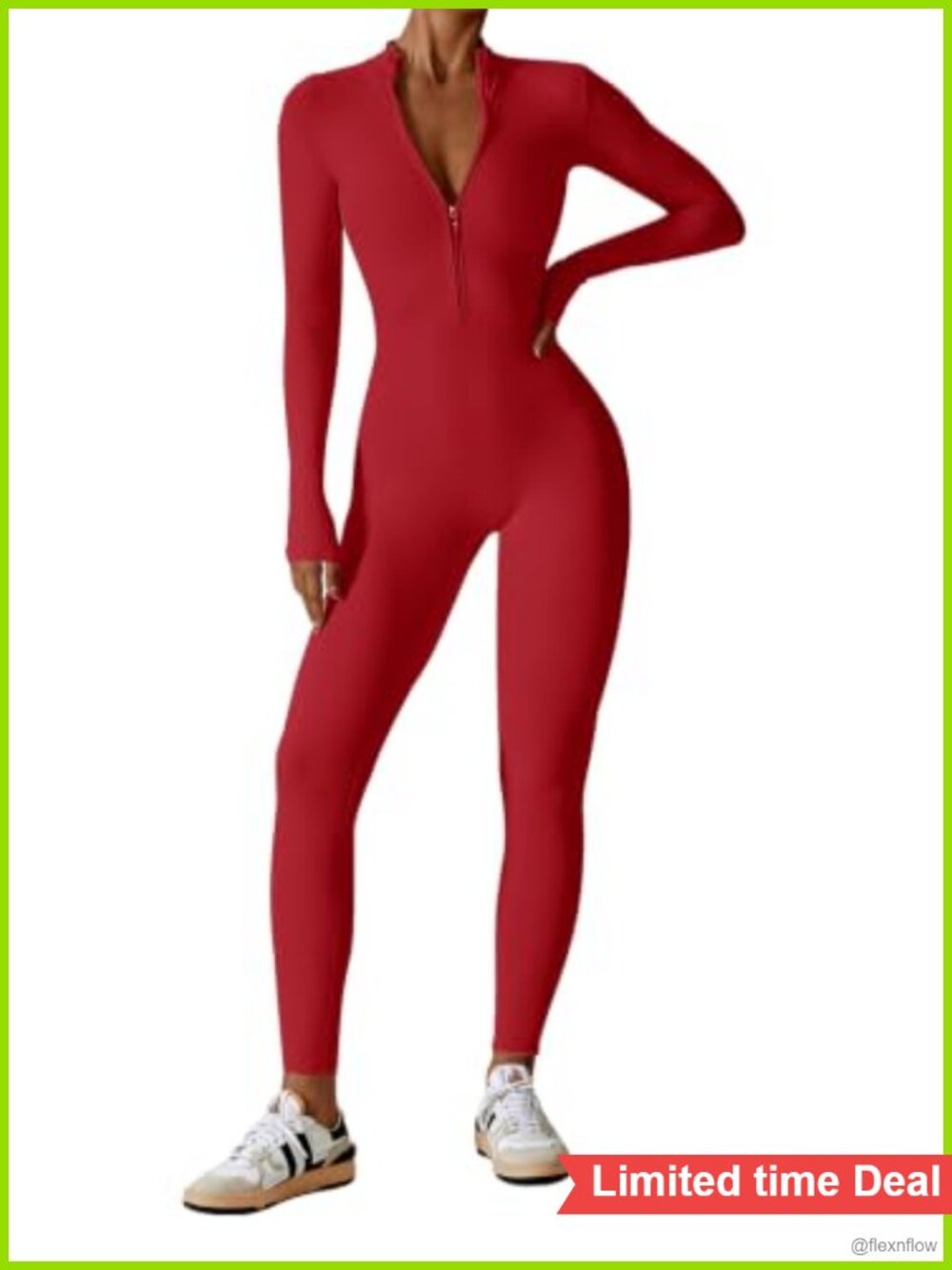 Long Sleeve Bodycon Jumpsuit Zip Up Unitard Workout Yoga Romper
